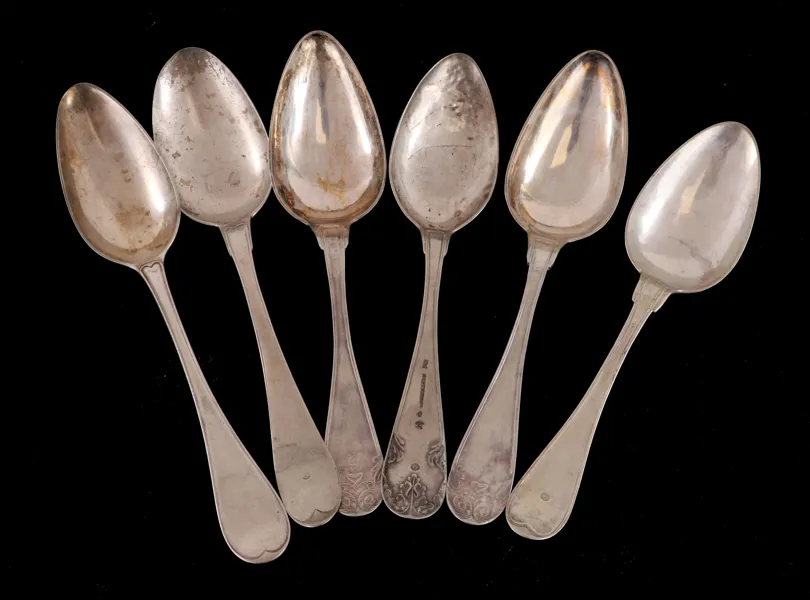 Matskedar 6st, silver, 1800-tal