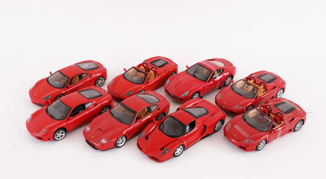 Modellbilar 8st, Ferrari, bl.a. Mattel, Hot Wheels