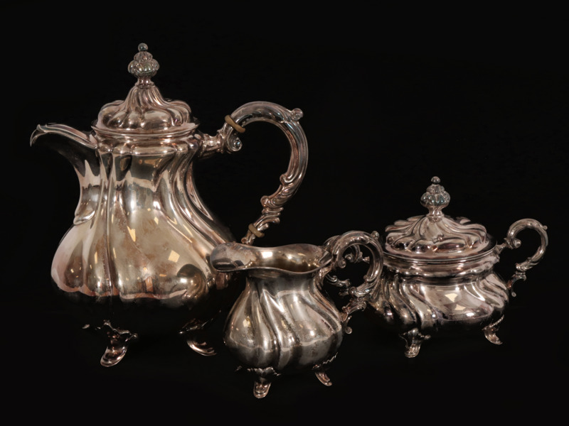 Kaffeservis 3 delar, silver, rokokostil, 1900-tal